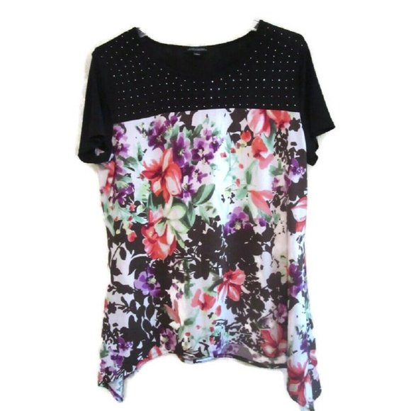 Notations Tops - Notations Embellished Floral Solid Knit Top w/Small Stud Trim LARGE (245)
